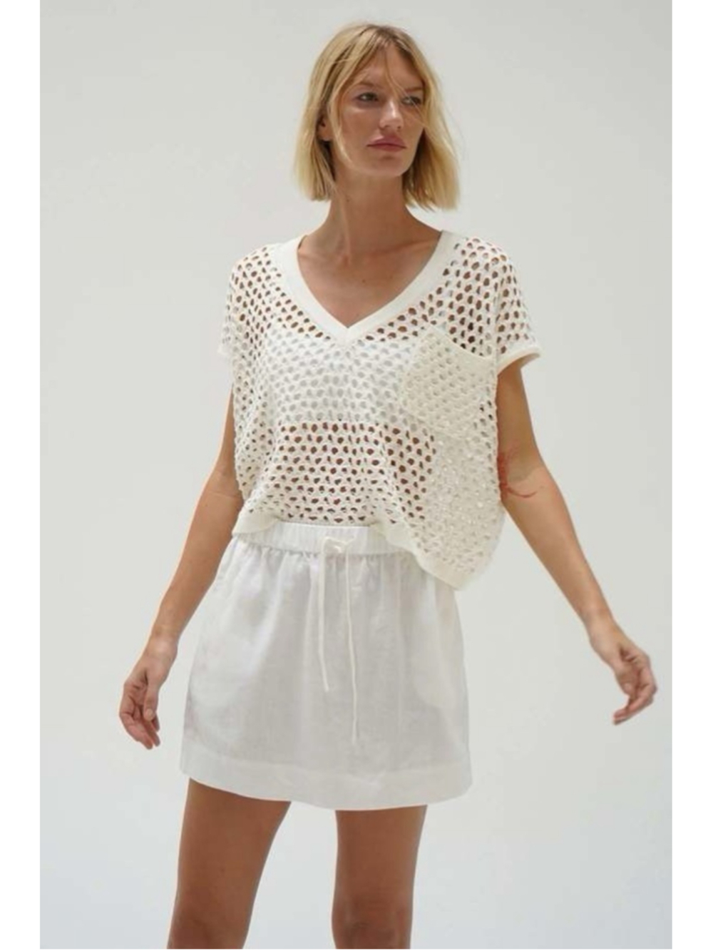 LNA MIA LINEN MINI SKIRT - WHITE Small